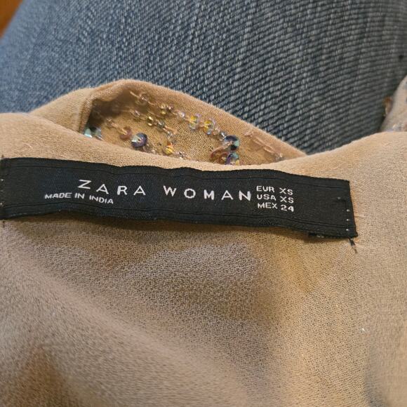 Zara Woman Beaded Sequin Tank Top Nude Beige XS Party Holiday Blouse - Picture 3 of 9